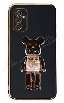 Eiroo Samsung Galaxy M52 5G Candy Bear Standlı Siyah Silikon Kılıf - 1