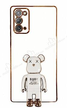 Eiroo Samsung Galaxy Note 20 Baby Bear Standlı Beyaz Silikon Kılıf - 1