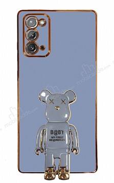 Eiroo Samsung Galaxy Note 20 Baby Bear Standlı Mavi Silikon Kılıf - 1