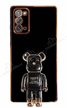 Eiroo Samsung Galaxy Note 20 Baby Bear Standlı Siyah Silikon Kılıf - 1