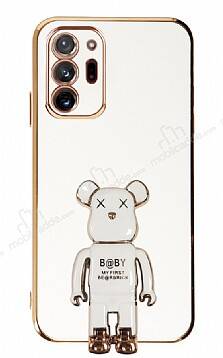 Eiroo Samsung Galaxy Note 20 Ultra Baby Bear Standlı Beyaz Silikon Kılıf - 1