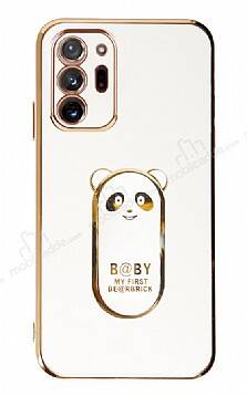 Eiroo Samsung Galaxy Note 20 Ultra Baby Panda Standlı Beyaz Silikon Kılıf - 1