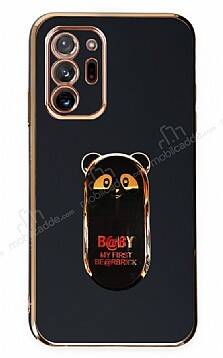 Eiroo Samsung Galaxy Note 20 Ultra Baby Panda Standlı Siyah Silikon Kılıf - 1