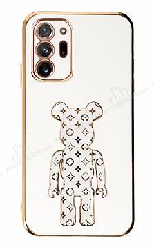 Eiroo Samsung Galaxy Note 20 Ultra Bearbrick Standlı Beyaz Silikon Kılıf - 1