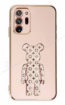 Eiroo Samsung Galaxy Note 20 Ultra Bearbrick Standlı Pembe Silikon Kılıf - 1