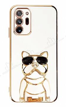 Eiroo Samsung Galaxy Note 20 Ultra Bulldog Standlı Beyaz Silikon Kılıf - 1