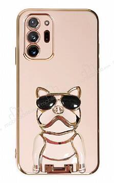 Eiroo Samsung Galaxy Note 20 Ultra Bulldog Standlı Pembe Silikon Kılıf - 1