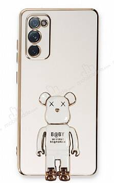 Eiroo Samsung Galaxy S20 FE Baby Bear Standlı Beyaz Silikon Kılıf - 1