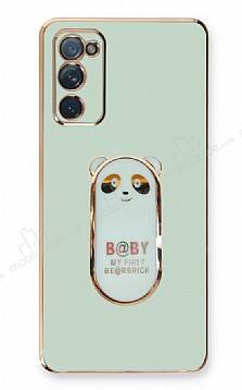 Eiroo Samsung Galaxy S20 FE Baby Panda Standlı Yeşil Silikon Kılıf - 1