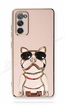 Eiroo Samsung Galaxy S20 FE Bulldog Standlı Pembe Silikon Kılıf - 1