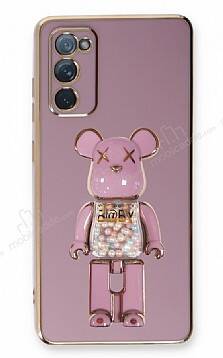 Eiroo Samsung Galaxy S20 FE Candy Bear Standlı Mor Silikon Kılıf - 1