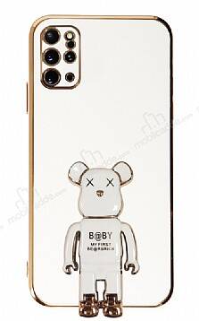 Eiroo Samsung Galaxy S20 Plus Baby Bear Standlı Beyaz Silikon Kılıf - 1