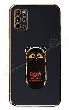 Eiroo Samsung Galaxy S20 Plus Baby Panda Standlı Siyah Silikon Kılıf - 1