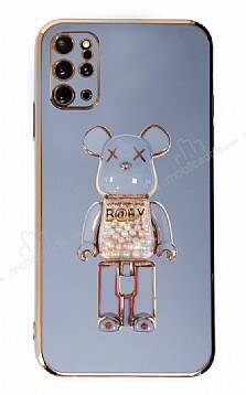 Eiroo Samsung Galaxy S20 Plus Candy Bear Standlı Mavi Silikon Kılıf - 1