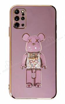 Eiroo Samsung Galaxy S20 Plus Candy Bear Standlı Mor Silikon Kılıf - 1