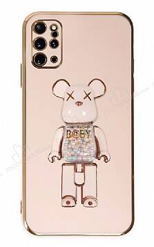 Eiroo Samsung Galaxy S20 Plus Candy Bear Standlı Pembe Silikon Kılıf - 1