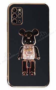 Eiroo Samsung Galaxy S20 Plus Candy Bear Standlı Siyah Silikon Kılıf - 1