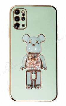 Eiroo Samsung Galaxy S20 Plus Candy Bear Standlı Yeşil Silikon Kılıf - 1