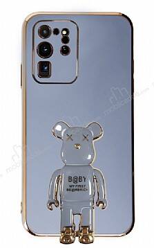 Eiroo Samsung Galaxy S20 Ultra Baby Bear Standlı Mavi Silikon Kılıf - 1