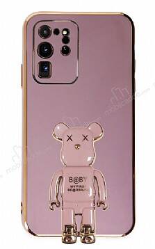 Eiroo Samsung Galaxy S20 Ultra Baby Bear Standlı Mor Silikon Kılıf - 1