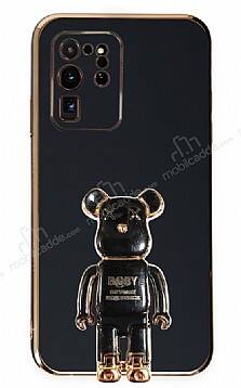 Eiroo Samsung Galaxy S20 Ultra Baby Bear Standlı Siyah Silikon Kılıf - 1