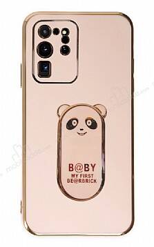 Eiroo Samsung Galaxy S20 Ultra Baby Panda Standlı Pembe Silikon Kılıf - 1