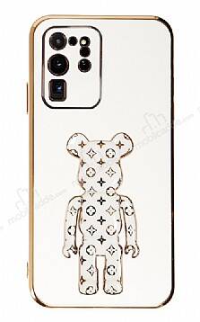 Eiroo Samsung Galaxy S20 Ultra Bearbrick Standlı Beyaz Silikon Kılıf - 1