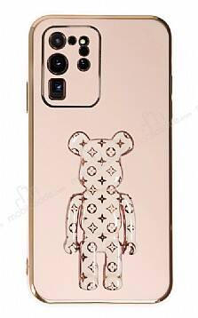 Eiroo Samsung Galaxy S20 Ultra Bearbrick Standlı Pembe Silikon Kılıf - 1