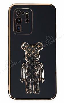 Eiroo Samsung Galaxy S20 Ultra Bearbrick Standlı Siyah Silikon Kılıf - 1