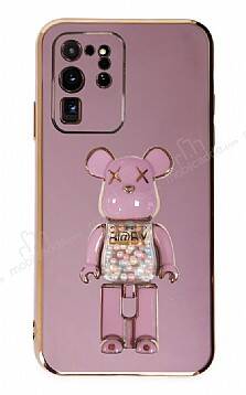 Eiroo Samsung Galaxy S20 Ultra Candy Bear Standlı Mor Silikon Kılıf - 1