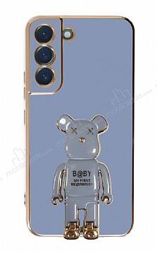 Eiroo Samsung Galaxy S21 FE 5G Baby Bear Standlı Mavi Silikon Kılıf - 1