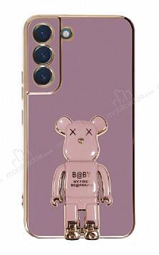 Eiroo Samsung Galaxy S21 FE 5G Baby Bear Standlı Mor Silikon Kılıf - 1