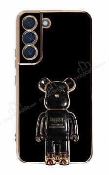 Eiroo Samsung Galaxy S21 FE 5G Baby Bear Standlı Siyah Silikon Kılıf - 1