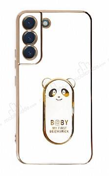 Eiroo Samsung Galaxy S21 FE 5G Baby Panda Standlı Beyaz Silikon Kılıf - 1