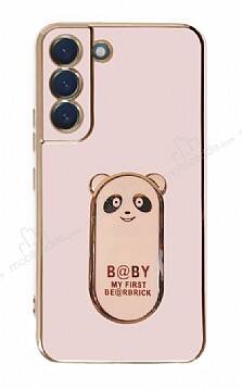 Eiroo Samsung Galaxy S21 FE 5G Baby Panda Standlı Pembe Silikon Kılıf - 1