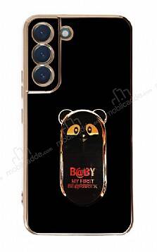 Eiroo Samsung Galaxy S21 FE 5G Baby Panda Standlı Siyah Silikon Kılıf - 1