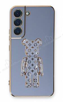 Eiroo Samsung Galaxy S21 FE 5G Bearbrick Standlı Mavi Silikon Kılıf - 1