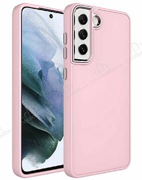 Eiroo Samsung Galaxy S21 FE 5G Metal Çerçeveli Pembe Rubber Kılıf - 1