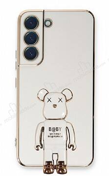 Eiroo Samsung Galaxy S21 FE Baby Bear Standlı Beyaz Silikon Kılıf - 1