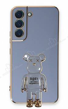 Eiroo Samsung Galaxy S21 FE Baby Bear Standlı Mavi Silikon Kılıf - 1