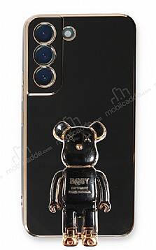 Eiroo Samsung Galaxy S21 FE Baby Bear Standlı Siyah Silikon Kılıf - 1