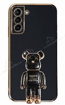 Eiroo Samsung Galaxy S21 Plus Baby Bear Standlı Siyah Silikon Kılıf - 1