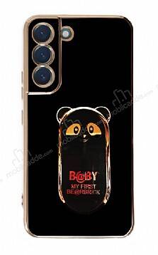 Eiroo Samsung Galaxy S21 Plus Baby Panda Standlı Siyah Silikon Kılıf - 1