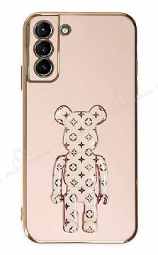 Eiroo Samsung Galaxy S21 Plus Bearbrick Standlı Pembe Silikon Kılıf - 1