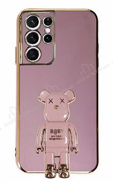 Eiroo Samsung Galaxy S21 Ultra Baby Bear Standlı Mor Silikon Kılıf - 1