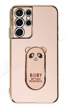 Eiroo Samsung Galaxy S21 Ultra Baby Panda Standlı Pembe Silikon Kılıf - 1