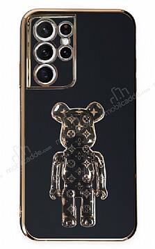 Eiroo Samsung Galaxy S21 Ultra Bearbrick Standlı Siyah Silikon Kılıf - 1