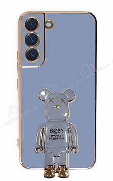 Eiroo Samsung Galaxy S22 5G Baby Bear Standlı Mavi Silikon Kılıf - 1