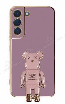 Eiroo Samsung Galaxy S22 5G Baby Bear Standlı Mor Silikon Kılıf - 1