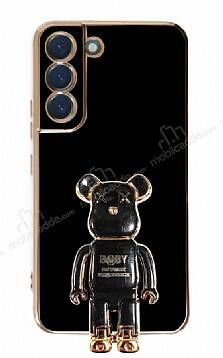 Eiroo Samsung Galaxy S22 5G Baby Bear Standlı Siyah Silikon Kılıf - 1